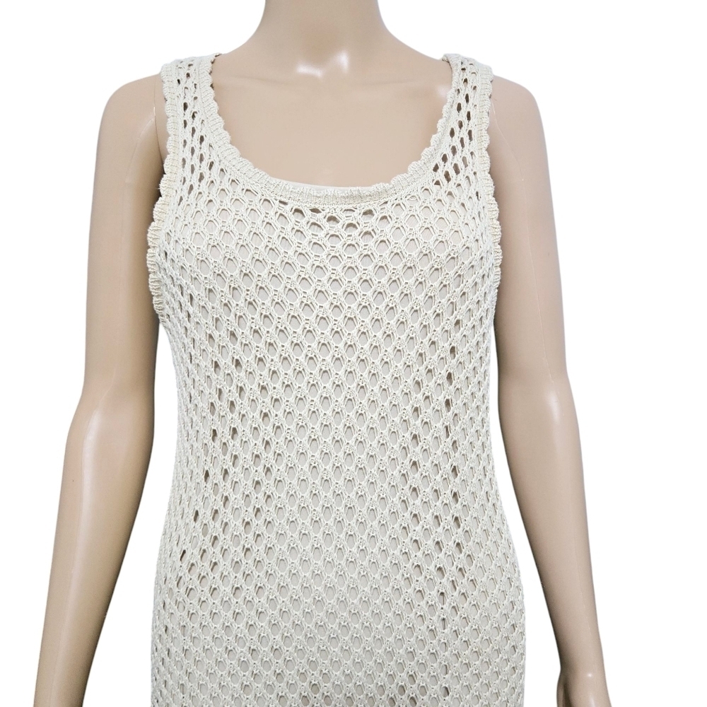 Kensi Lined Cream Crochet Sleeveless Summer Midi Dress Size Medium - Picture 2 of 11